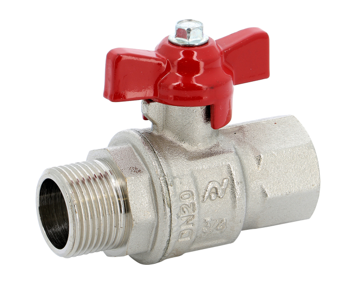 Brass ball valve 523 BSP male/female red butterfly handle 1/4''